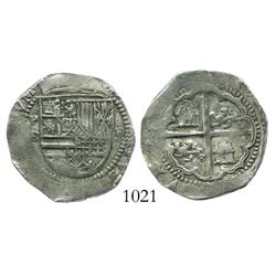 Potosi, Bolivia, cob 2 reales, Philip II, assayer B (1st period, "Lima style").