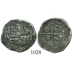 Potosi, Bolivia, cob 2 reales, Philip III, assayer R (curved-leg R).