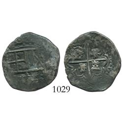 Potosi, Bolivia, cob 2 reales, Philip III, assayer not visible, rotated lions.