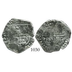 Potosi, Bolivia, cob 2 reales, 1622P, quadrants of cross transposed, very rare.