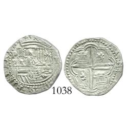 Potosi, Bolivia, cob 1 real, Philip II, assayer B (3rd period).