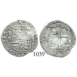 Potosi, Bolivia, cob 1 real, Philip II, assayer B (3rd period).