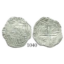 Potosi, Bolivia, cob 1 real, Philip II, assayer B (3rd period).