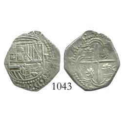 Potosi, Bolivia, cob 1 real, Philip II, assayer B (3rd period).