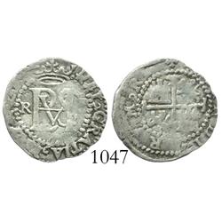 Potosi, Bolivia, cob 1/2 real, Philip II, assayer Rincon (R to left, P to right).