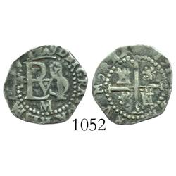 Potosi, Bolivia, cob 1/2 real, Philip II, assayer M (normal M), rare.