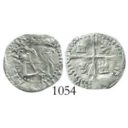 Potosi, Bolivia, cob 1/2 real, Philip II, assayer B (3rd period), B to left, P below monogram.