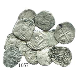 Lot of 12 Potosi, Bolivia, cob 1/2R, Philip II, III and IV (pre-transitional), some with visible ass