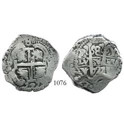 Potosi, Bolivia, cob 8 reales, 1727Y, Louis I, rare.
