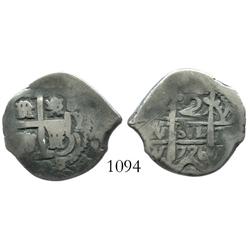 Potosi, Bolivia, cob 2 reales, 1726Y, Louis I, scarce.