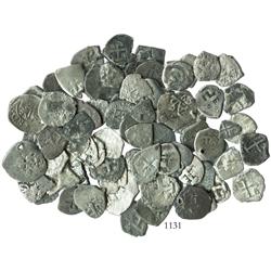 Lot of 77 Potosi, Bolivia (and some Lima, Peru), cob 1/2R, various periods, some with visible dates.