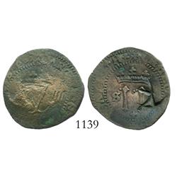 Santo Domingo, Dominican Republic, copper 4 maravedis, Charles-Joanna, assayer F, with two anchor co