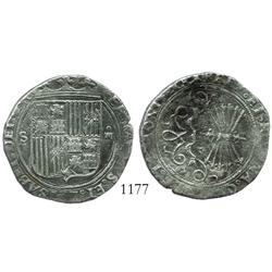 Seville, Spain, 4 reales, Ferdinand-Isabel, assayer Gothic D.