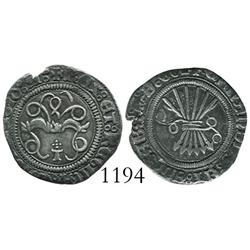 Toledo, Spain, 1/2 real, Ferdinand-Isabel, assayer 5 dots in cross pattern.