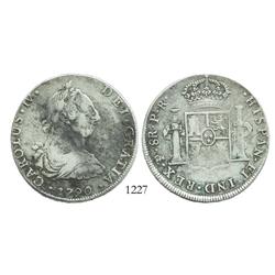 Potosi, Bolivia, bust 8 reales, Charles IV transitional (bust of Charles III, ordinal IV), 1790PR.