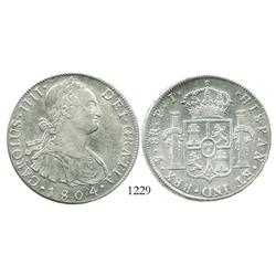 Potosi, Bolivia, bust 8 reales, Charles IV, 1804PJ.