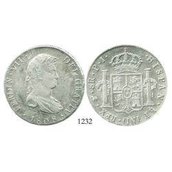 Potosi, Bolivia, bust 8 reales, Ferdinand VII (proper bust), 1808PJ, scarce.