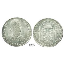Potosi, Bolivia, bust 8 reales, Ferdinand VII, 1822PJ.