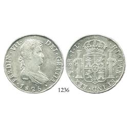 Potosi, Bolivia, bust 8 reales, Ferdinand VII, 1825JL, final year of colonial issues.