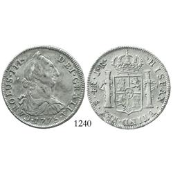 Potosi, Bolivia, bust 4 reales, Charles III, 1775JR, doubled-die obverse.