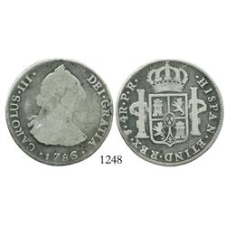 Potosi, Bolivia, bust 4 reales, Charles III, 1786PR.