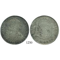 Potosi, Bolivia, bust 4 reales, Charles IV, 1791PR, encapsulated PCI EF-45.