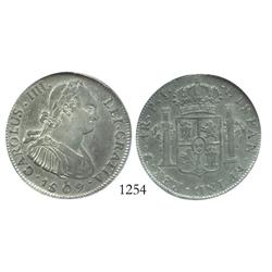 Potosi, Bolivia, bust 4 reales, Charles IV, 1809PJ, encapsulated NGC AU-58, ex-Whittier collection.