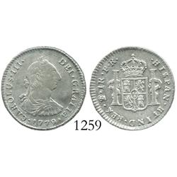 Potosi, Bolivia, bust 1 real, Charles III, 1779PR.