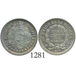 Potosi, Bolivia, 10 centavos, 1893CB, Mint State.