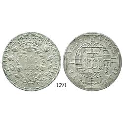 Brazil (Bahia mint), 960 reis, 1820-B, struck over Lima, Peru, bust 8 reales of Ferdinand VII.