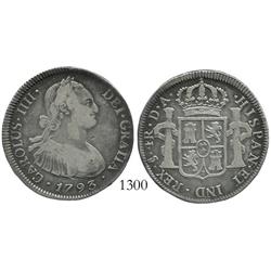 Santiago, Chile, bust 4 reales, Charles IV, 1793DA.