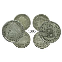 Lot of 3 Santiago, Chile, bust minors: 1 real, Ferdinand VII (bust of Charles IV), 1816FJ; 1/2 real,