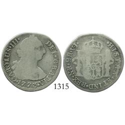 Bogota, Colombia, bust 2 reales, Charles III, 1773VJ.