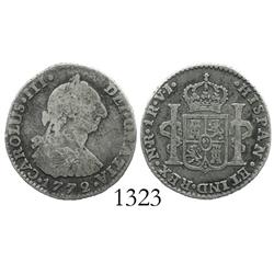 Bogota, Colombia, bust 1 real, Charles III, 1772VJ, rare.