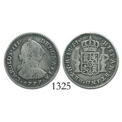 Bogota, Colombia, bust 1 real, Charles III, 1777JJ, rare.