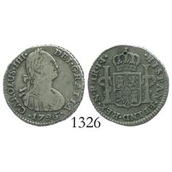 Bogota, Colombia, bust 1 real, Charles IV, 1796JJ.