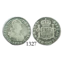 Bogota, Colombia, bust 1 real, Charles IV, 1798JJ.