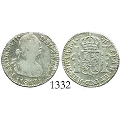 Bogota, Colombia, bust 1 real, Ferdinand VII (bust of Charles IV), 1817FJ.