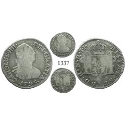 Bogota, Colombia, bust 1/2 real, Charles IV, 1795JJ, rare.