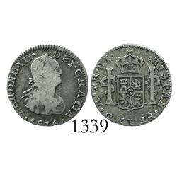 Bogota, Colombia, bust 1/2 real, Ferdinand VII (bust of Charles IV), 1816FJ.
