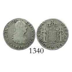 Bogota, Colombia, bust 1/2 real, Ferdinand VII (bust of Charles IV), 1818FJ.