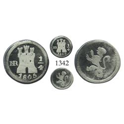 Bogota, Colombia, 1/4 real, Charles IV, 1805, very rare.