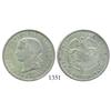 Image 1 : Medellin, Colombia, 5 decimos, 1886, 4 stars in reverse legend, LEI (not LEV), 0.500/0.835, rare.