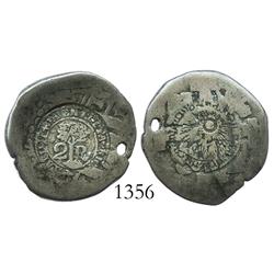 Costa Rica, 2 reales counterstamp (Type V), 1846-JB, on Lima, Peru, cob 2 reales of 1739?V, scarce.