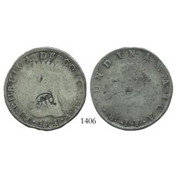 Quito, Ecuador, 8 reales, "MDQ" countermark (Moneda de Quito, 1831) on a Bogota, Colombia (Cundinama