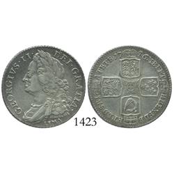 London, England, shilling, 1746, with LIMA below bust of George II as struck from silver captured fr