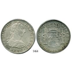 Mexico City, Mexico, bust 8 reales, Charles III, 1772FM, initials facing rim.