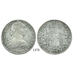 Mexico City, Mexico, bust 8 reales, Charles IV transitional (bust of Charles III, ordinal IIII), 179