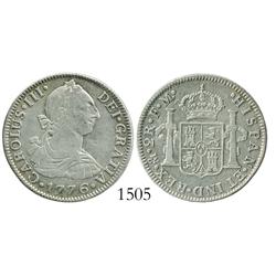 Mexico City, Mexico, bust 2 reales, Charles III, 1776FM, desirable date.