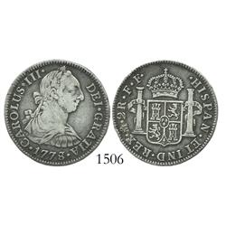 Mexico City, Mexico, bust 2 reales, Charles III, 1778/7FF.